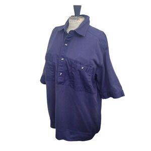 Vintage Norm Thompson Polo Shirt Large Blue Banded Bottom Pockets 90s Dad Core